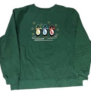 VTG 90s Basic Editions Green Penguin Holiday Christmas Sweatshirt Size Large